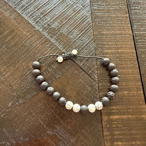 Adjustable Black Lava and White Howlite Beaded Bracelet